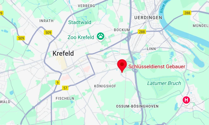 Standort des Schlüsseldienst Gebauers in Krefeld